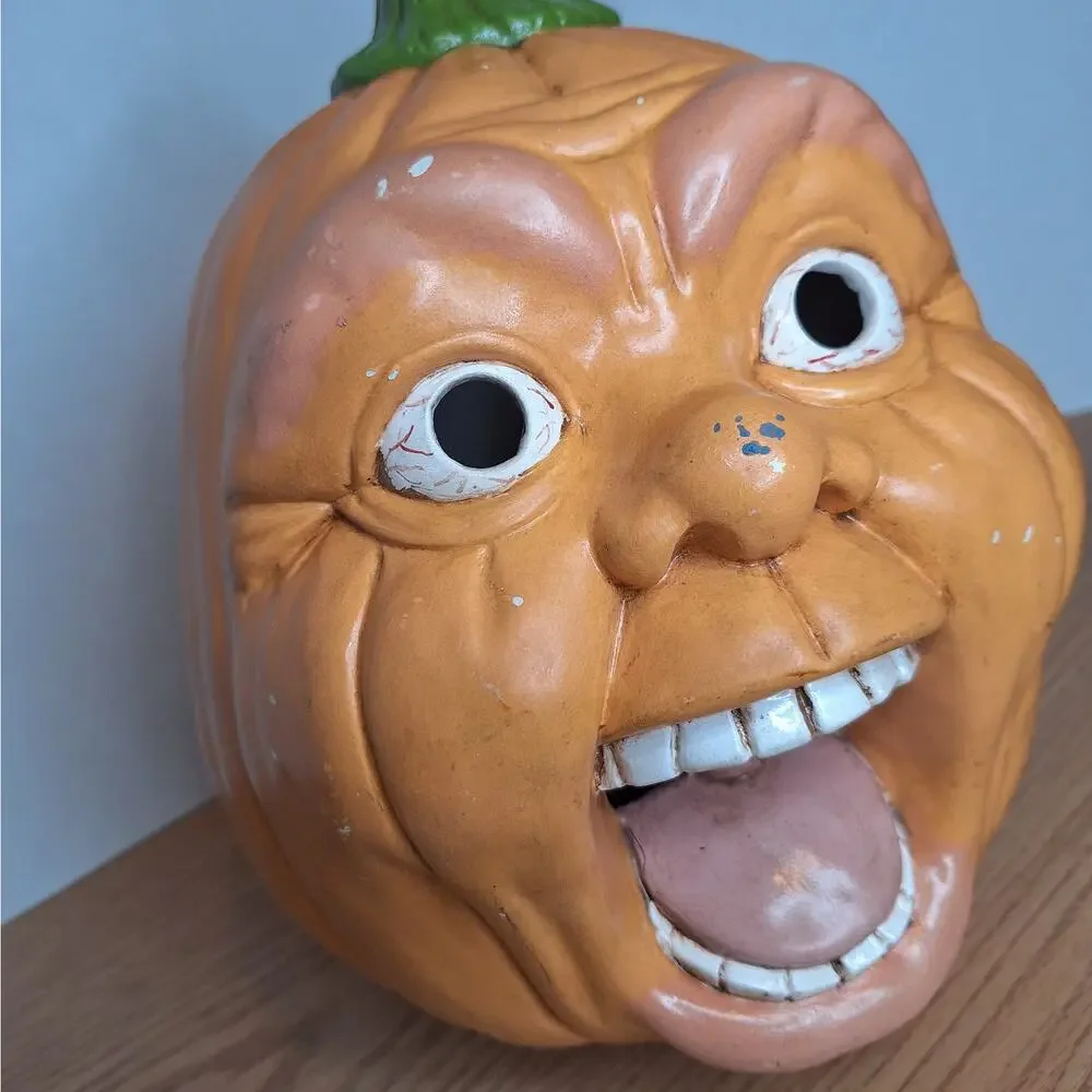 VTV Vintage Ceramic Pumpkin Jack O Lantern Wide Mouth Bloodshot Eyes Halloween